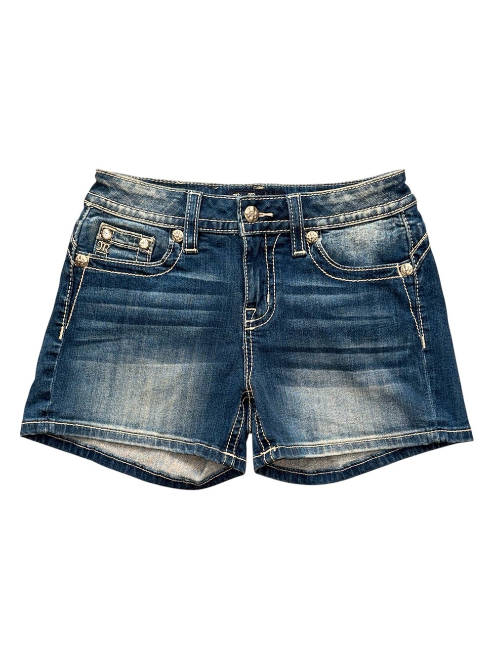Miss Me Mid-Rise Denim Shorts Size 27 Embellished Rhinestone EUC